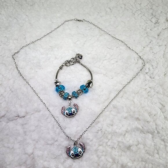 Stitch Rhinestone Bracelet and Necklace Set - Picture 5 of 9